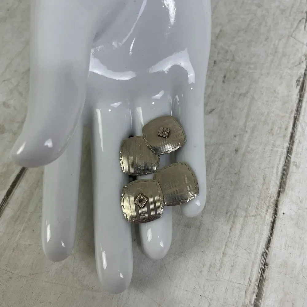 Antique Art Deco 10K White Gold Cufflinks Etched 3.3g Vintage Fine Men's Tuxedo